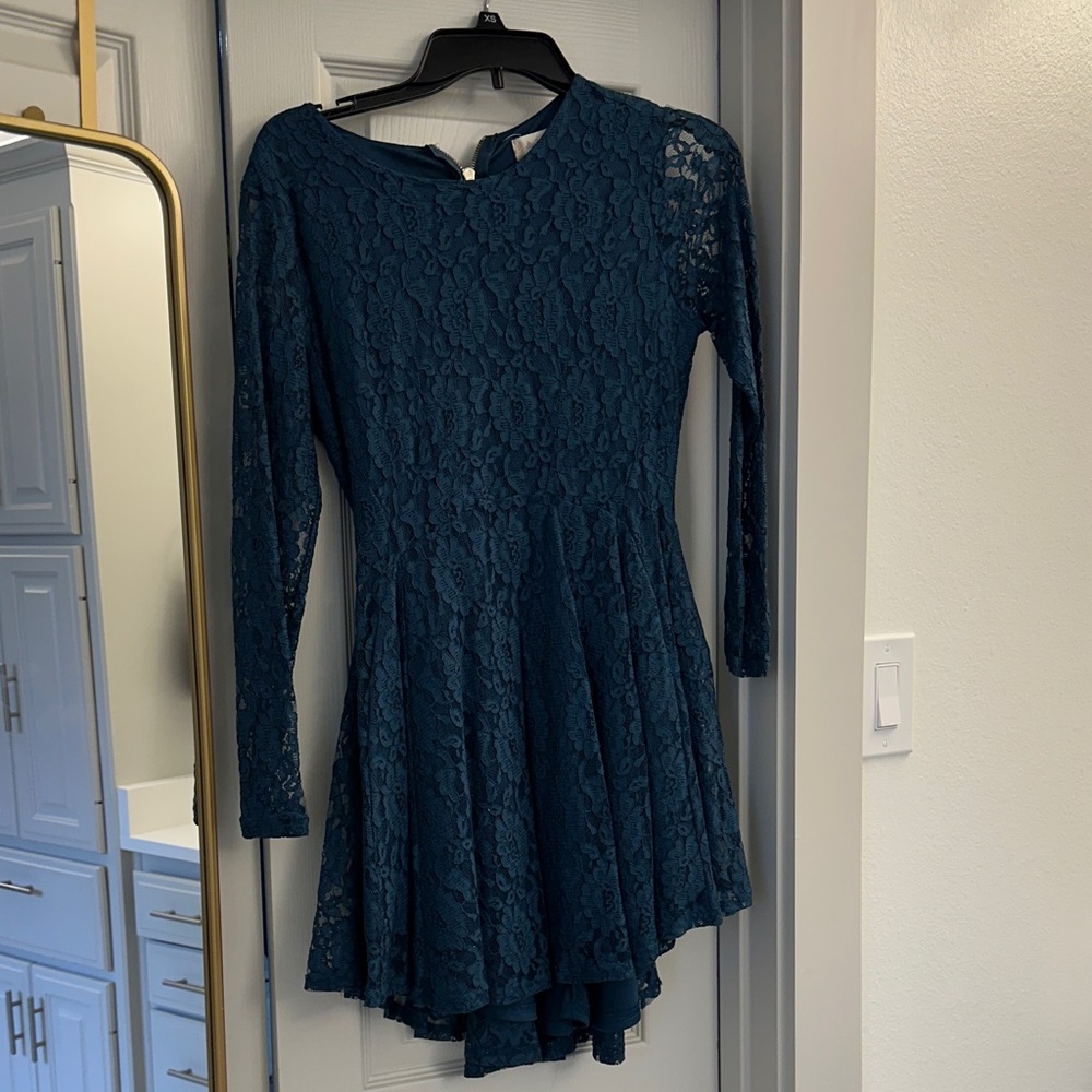 Altar'd State Teal Lace Long Sleeve Dress